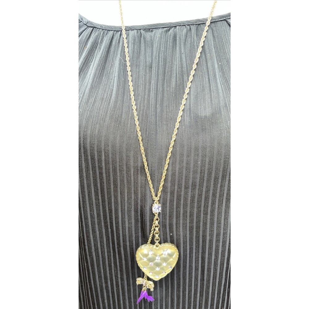 Betsey Johnson Tzarina Vintage Champagne Lucite Puffy Heart Necklace Y2K READ